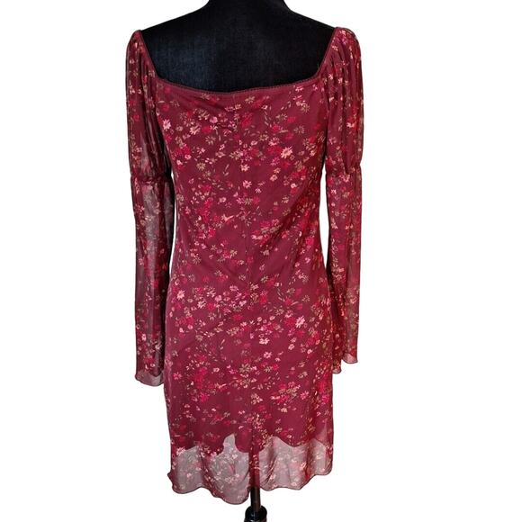 Vintage 90s Grunge Floral Mesh Babydoll Bell Sleeve Empire Waist Dress Women M - Picture 5 of 10